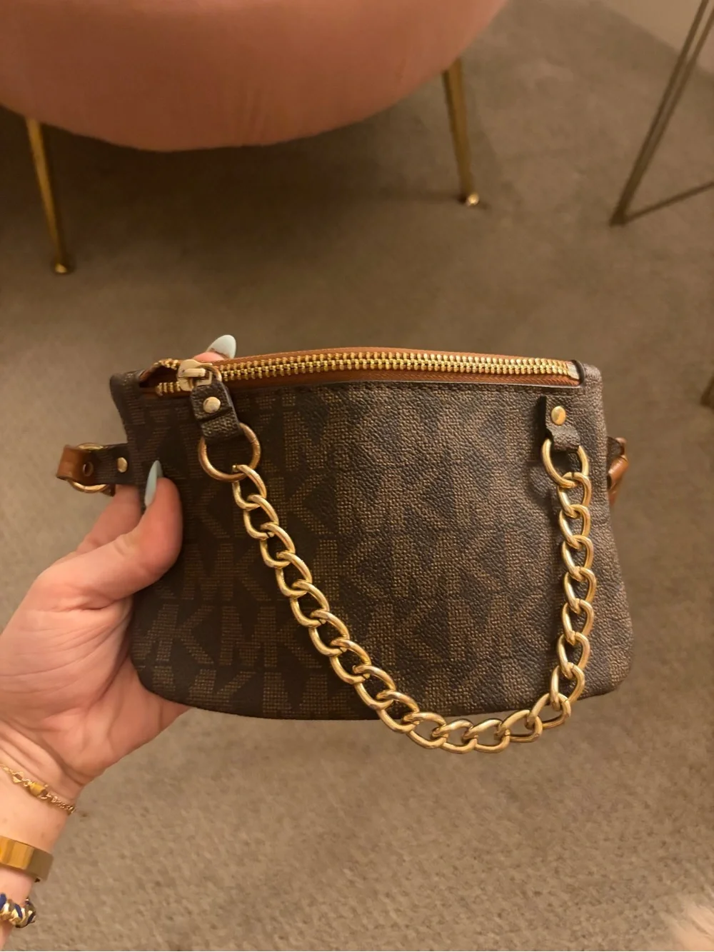Michael Kors Brown MK Logo Chain-Handle Shoulder Bag